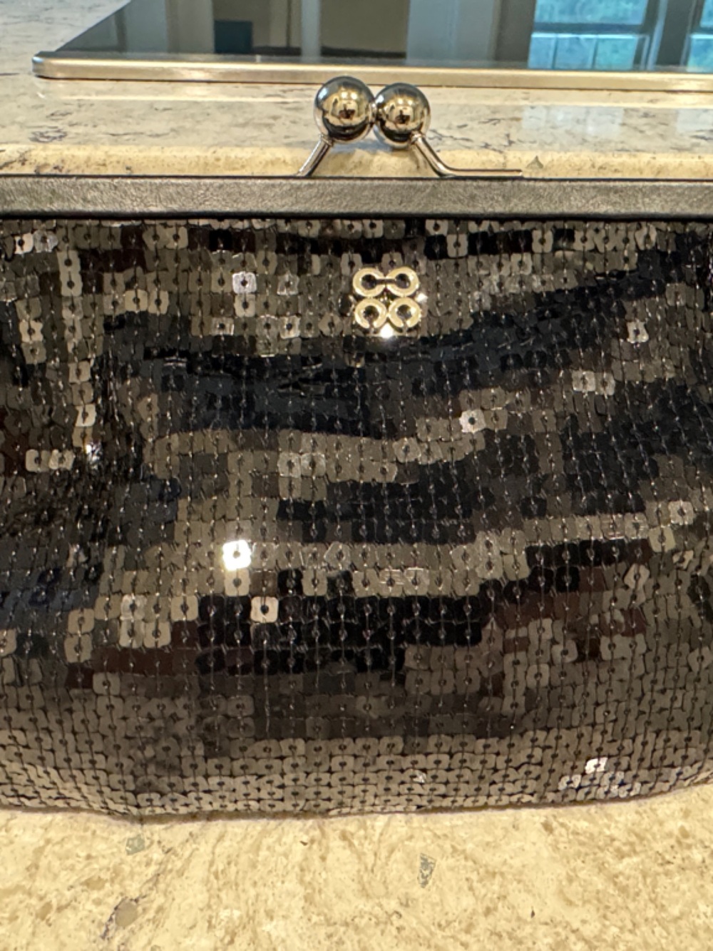 Coach Black Sequin Frame Clutch